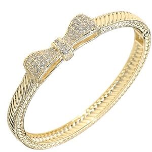 14K Gold and Pave Bow Bangle Bracelet
